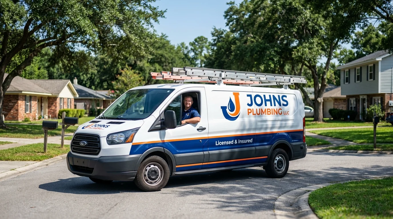 Johns Plumbing LLC service van in North Branford, CT