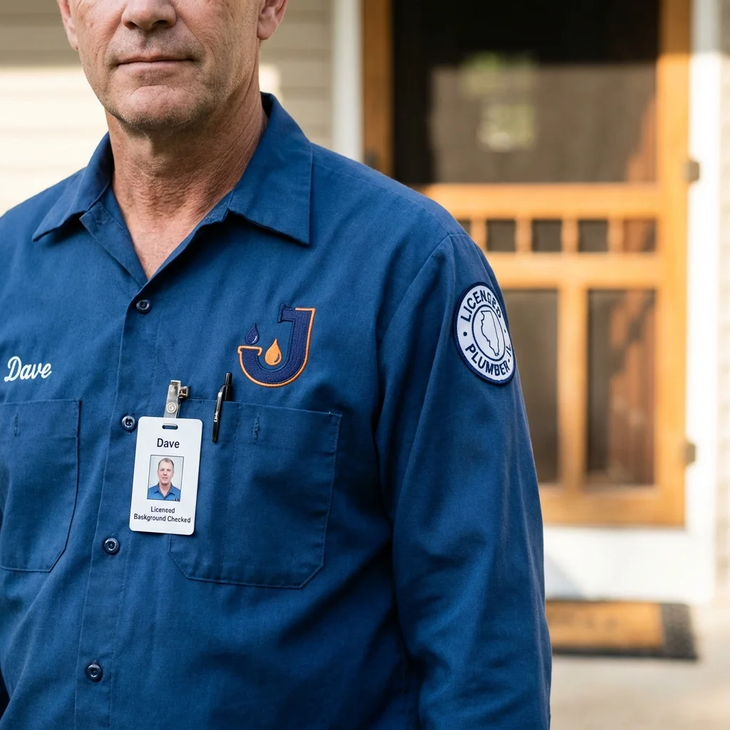 Licensed plumber showing ID badge in North Branford, CT