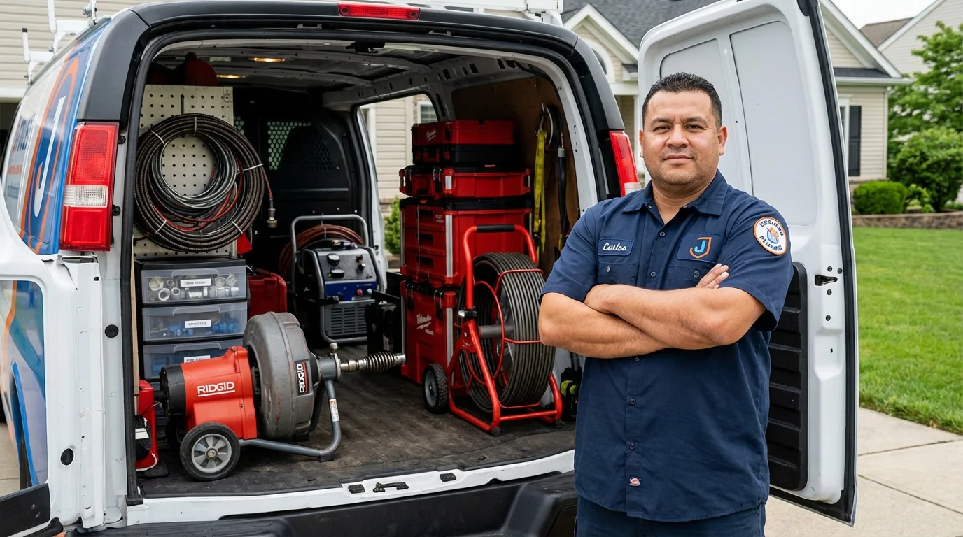 Professional drain cleaning equipment and Johns Plumbing LLC plumber in North Branford