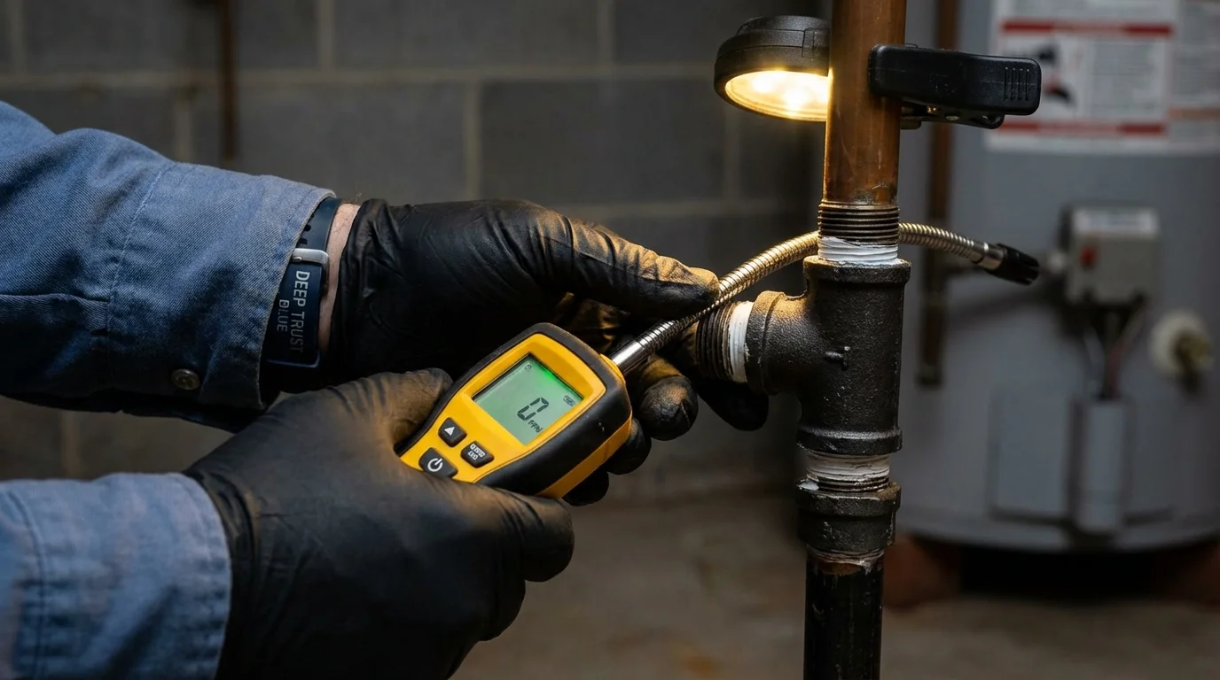 Gas leak detection with electronic sniffer by Johns Plumbing LLC in North Branford