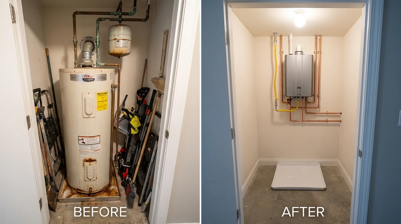 Tank water heater versus wall-mounted tankless unit comparison for North Branford, CT homeowners